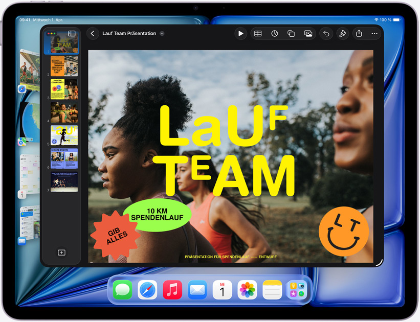 iPad Air, Querformat, der Bildschirm zeigt eine Keynote Pr?sentation