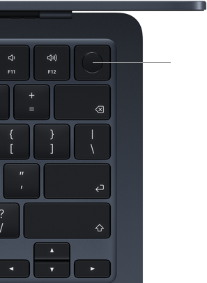 MacBook Airi klaviatuur, parem ülaosa, n?itamas Touch ID nupu asukohta