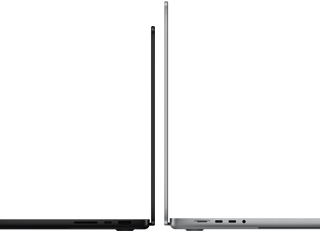 14- ja 16-tolline MacBook Pro, tagaküljed vastakuti, demonstreerimas suuruste erinevust ja r?hutamas peenikest profiili