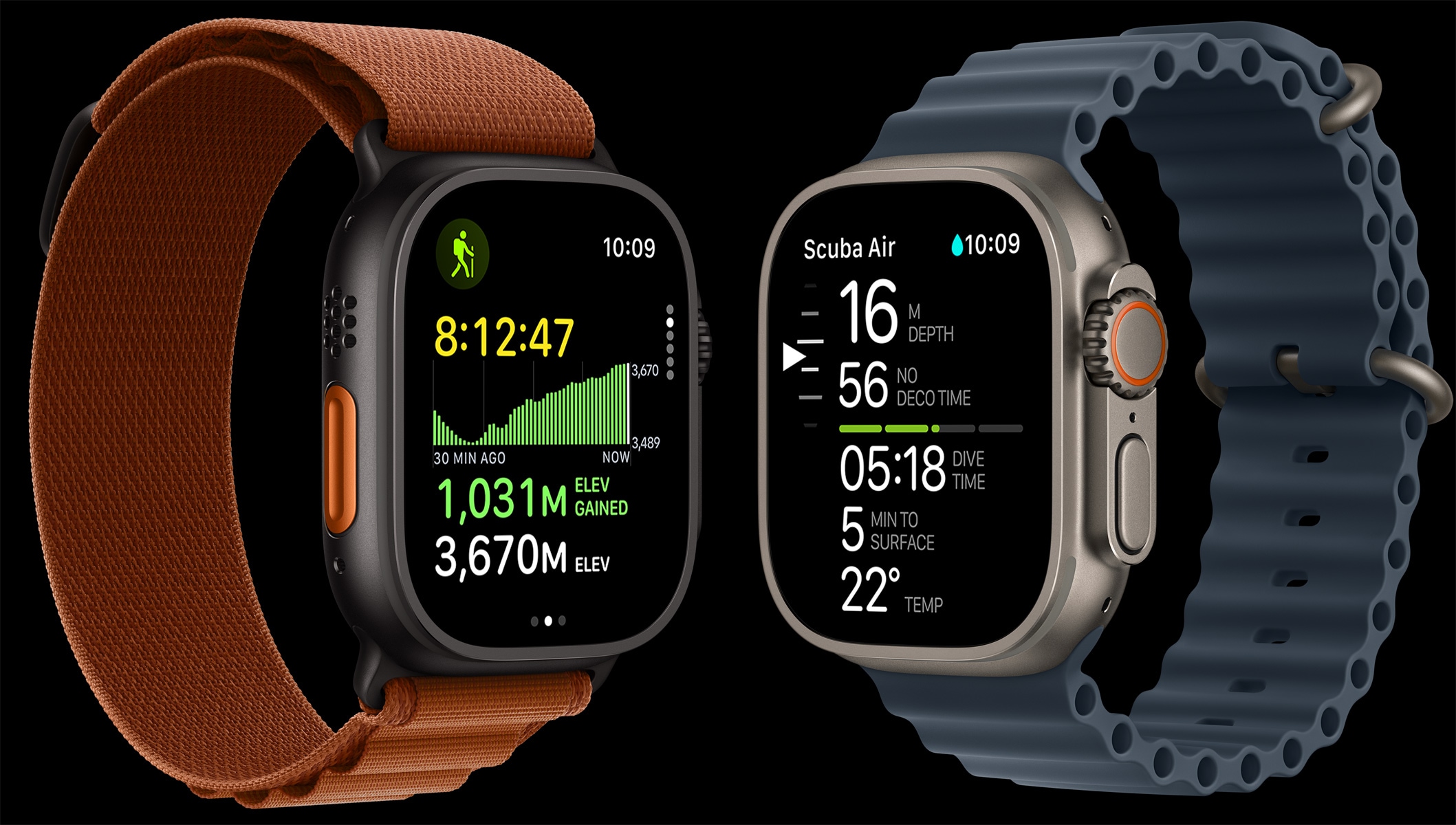 Συσκευ?? Apple Watch Ultra 3, κ?σε? απ? τιτ?νιο, μα?ρο και φυσικ? χρ?μα, χ?ρτη? διαδρομ??, μετρ?σει? κατ?δυση?, λουρ?κια, λουρ?κι Alpine Loop, χρ?μα τερακ?τα, λουρ?κι Ocean Band χρ?μα anchor blue