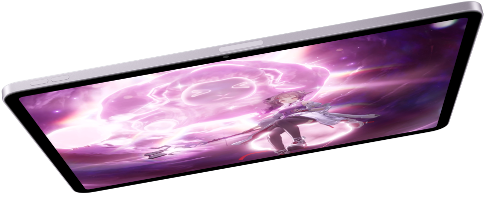 iPad Air u pejza?noj orijentaciji koji prikazuje videoigru, dva druga modela iPada Air ispod toga