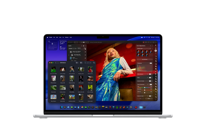 A Pixelmator képerny?je, amely a MacBook Air tárhelyét és memóriáját szemlélteti