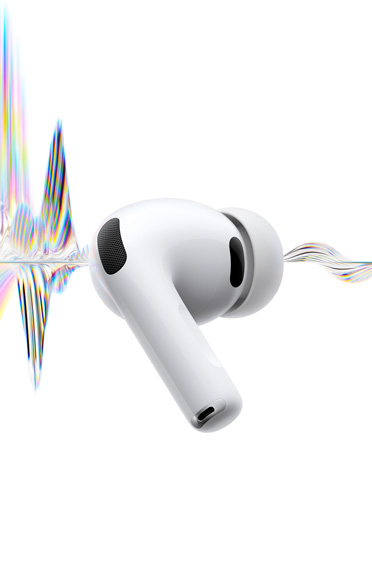 白色 AirPods Pro 3 展示消噪咪高風、矽膠耳塞、短耳筒柄