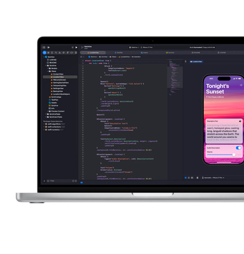 螢幕顯示在 Xcode app 中進行編碼