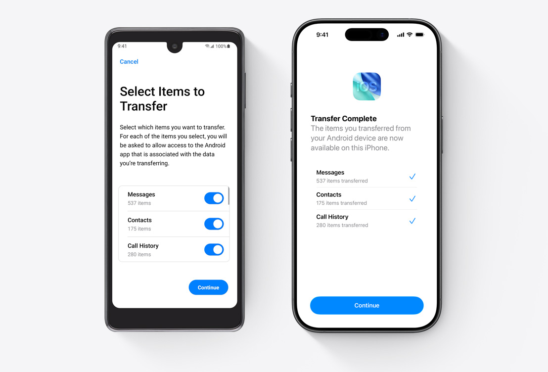 Δ?πλα-δ?πλα, οθ?νη Android που δε?χνει το app Μετ?βαση σε iOS, οθ?νη iPhone που δε?χνει το app Μετ?βαση σε iOS