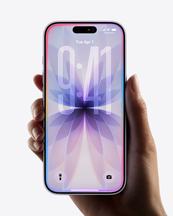 Χ?ρι που κρατ? iPhone 17 με οθ?νη πλ?ρου? μεγ?θου?, οθ?νη κλειδ?ματο? με περ?γραμμα Liquid Glass