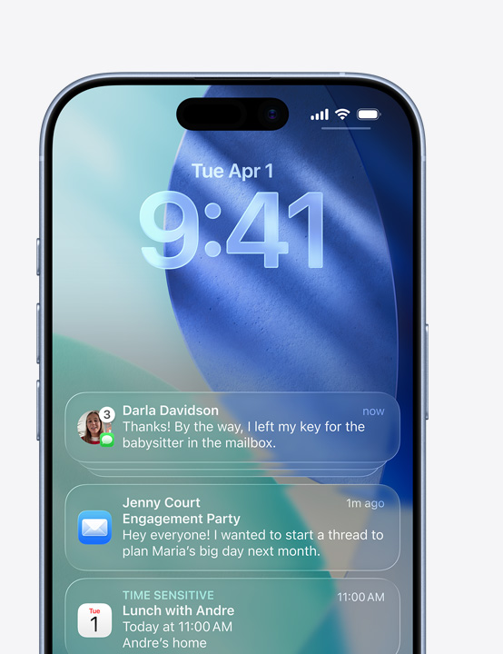 Οθ?νη iPhone που εμφαν?ζει αναδυ?μενο παρ?θυρο Μην?ματα, αναδυ?μενο παρ?θυρο Mail, αναδυ?μενο παρ?θυρο Ημερολ?γιο