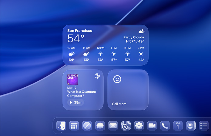 Liquid Glass Id?járás, Podcastok és Emlékeztet?k widgetek a macOS Tahoe rendszeren