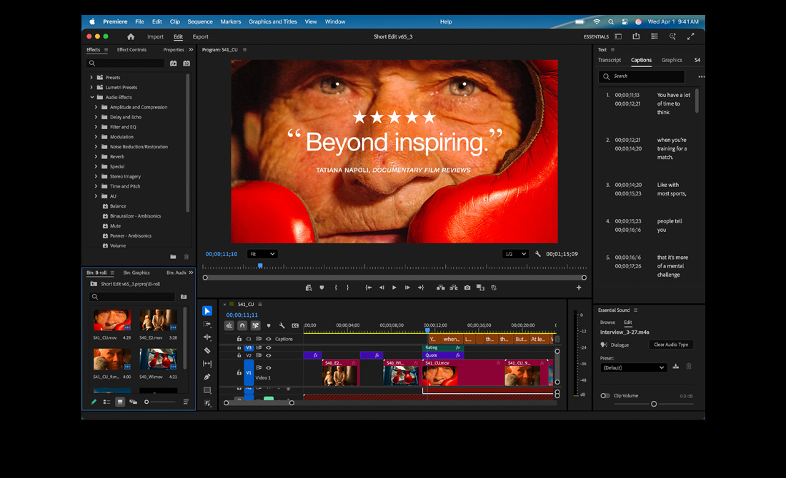 MacBook Pro Bildschirm, auf dem ein Film in Adobe Premiere bearbeitet wird